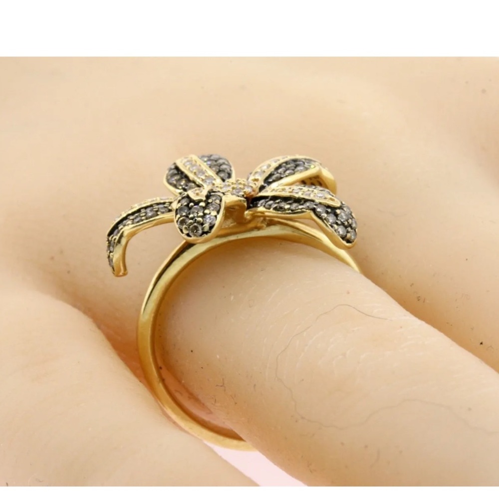 Statement BH Effy Flower Diamond Ring Brown & White 14k Yellow Gold 3D size 7.25 - Picture 3 of 10